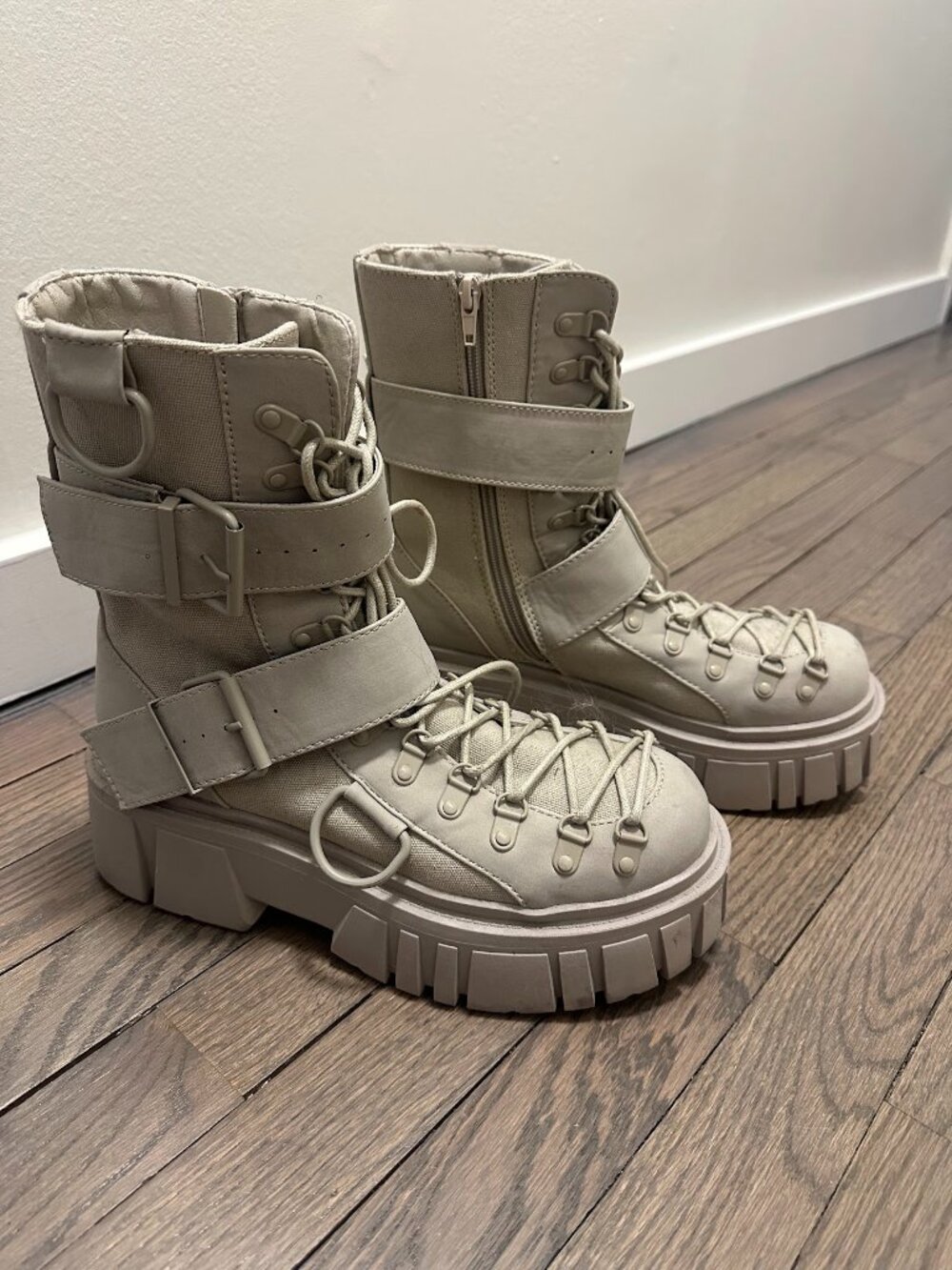 Dolls Kill Beige Combat Moto Boots